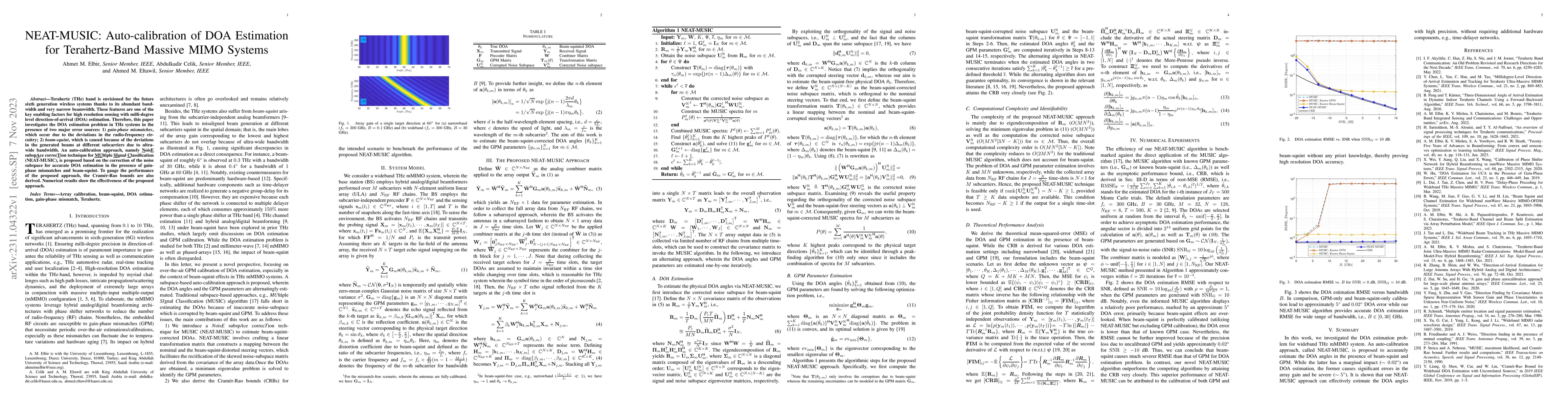 Thumbnail for NEAT-MUSIC: Auto-calibration of DOA Estimation for Terahertz-Band
  Massive MIMO Systems