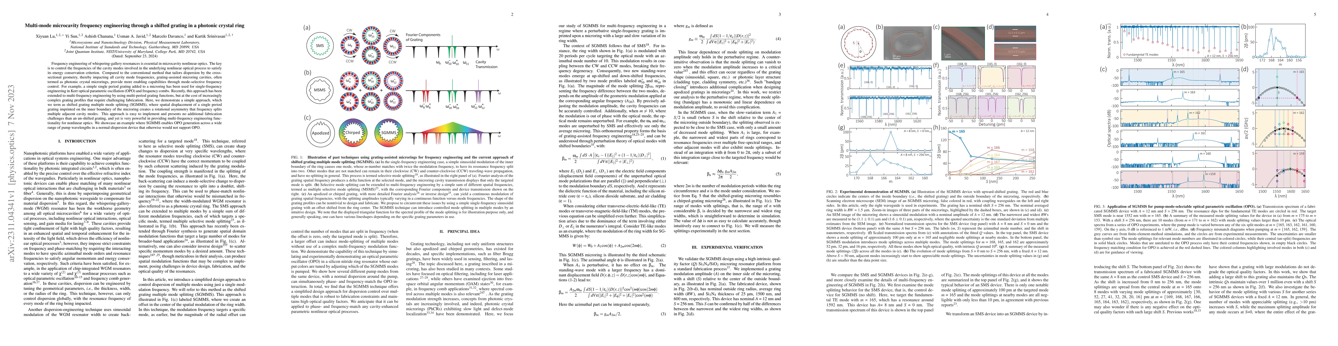 Thumbnail for Multi-mode microcavity frequency engineering through a shifted grating
  in a photonic crystal ring