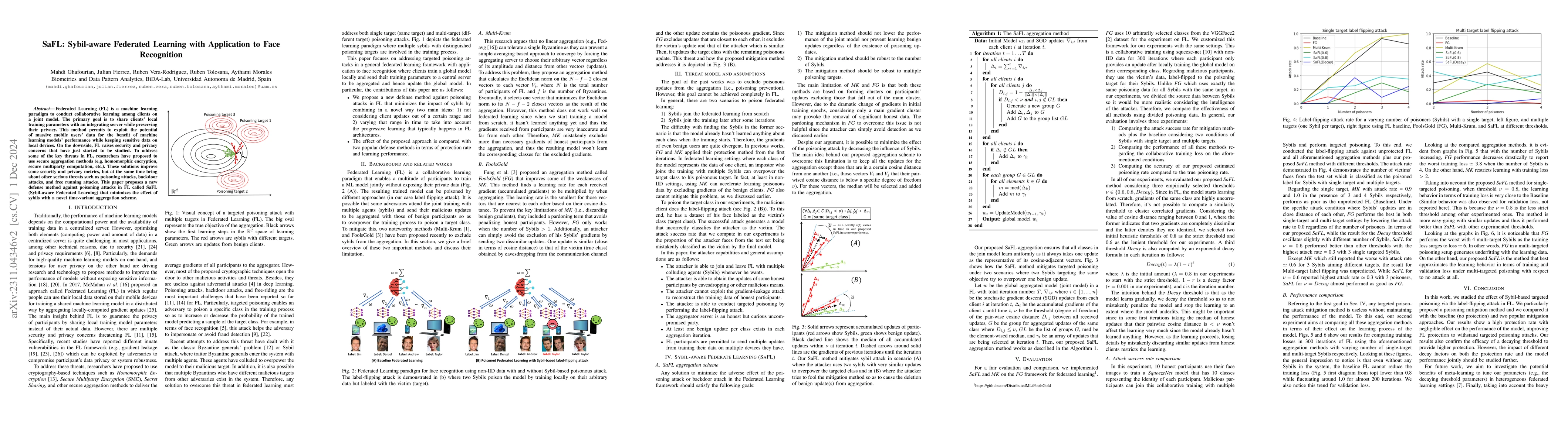 Thumbnail for SaFL: Sybil-aware Federated Learning with Application to Face
  Recognition