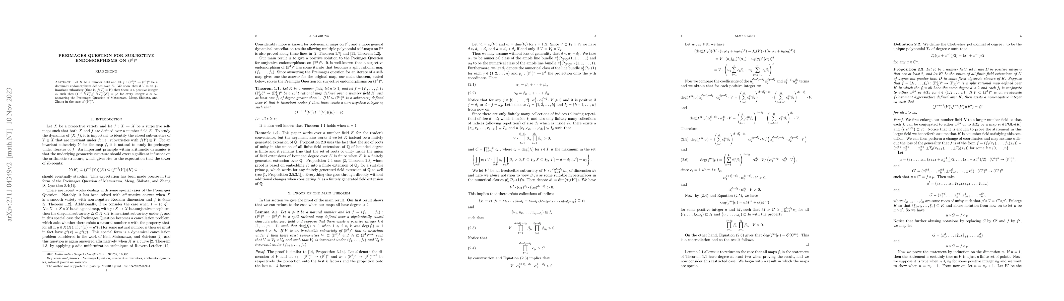 Thumbnail for Preimages Question for Surjective Endomorphisms on $(\mathbb{P}^1)^n$