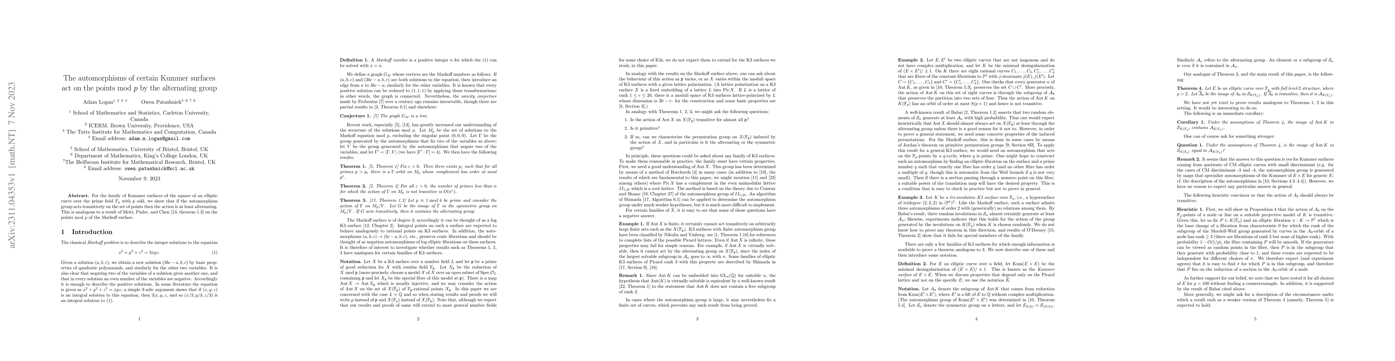 Thumbnail for The automorphisms of certain Kummer surfaces act on the points mod $p$
  by the alternating group