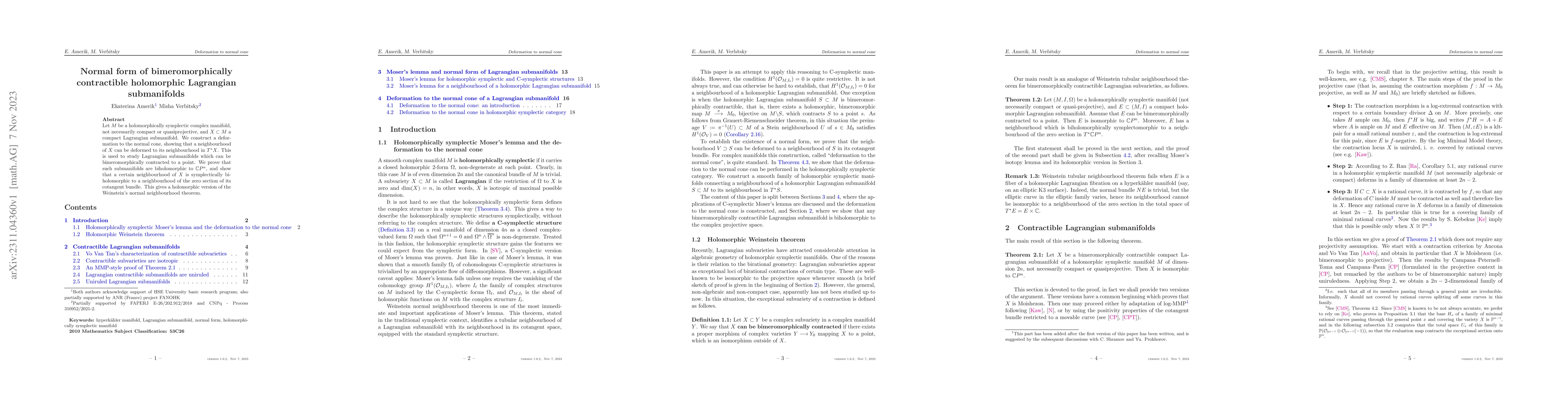 Thumbnail for Normal form of bimeromorphically contractible holomorphic Lagrangian
  submanifolds