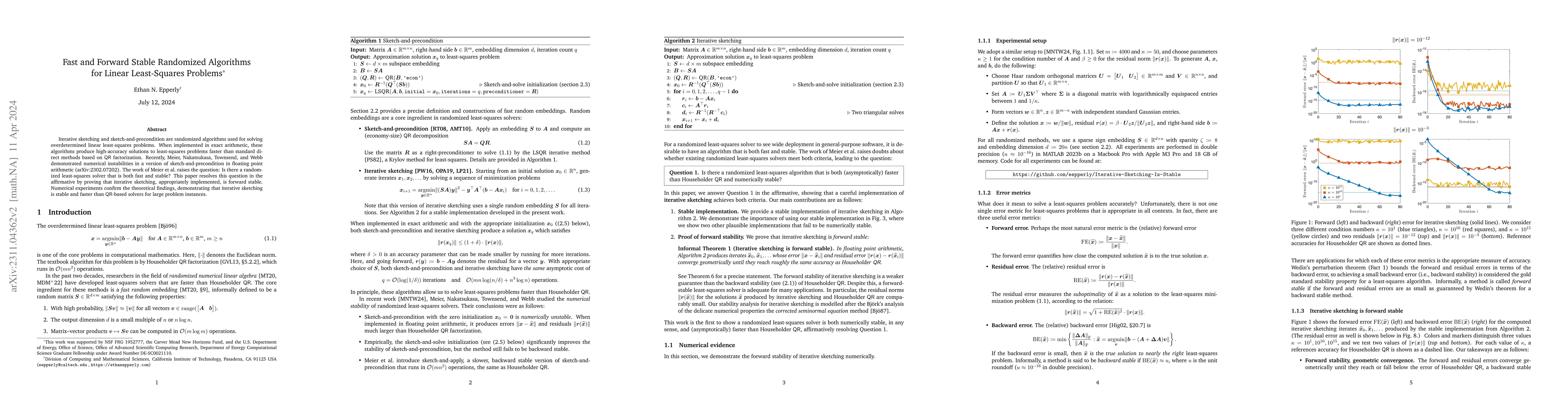 Thumbnail for Fast and forward stable randomized algorithms for linear least-squares
  problems