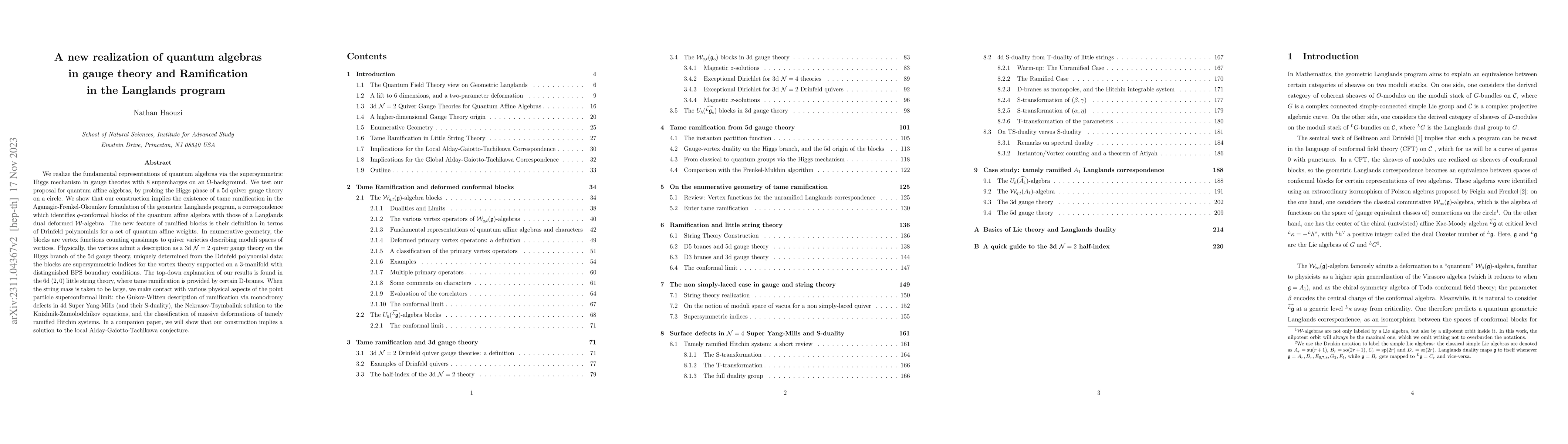 Thumbnail for A new realization of quantum algebras in gauge theory and Ramification
  in the Langlands program