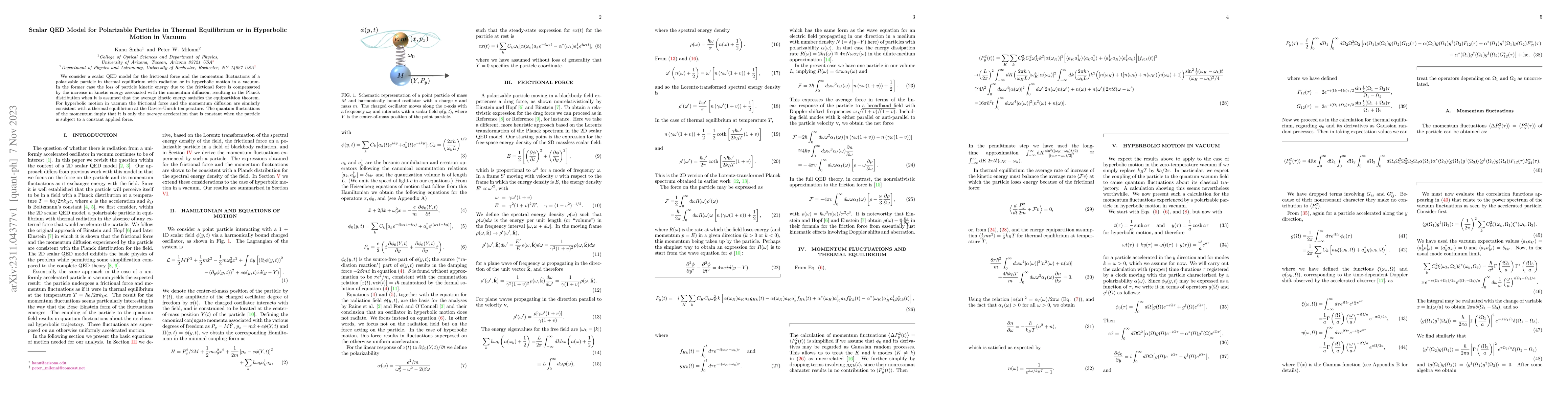 Thumbnail for Scalar QED Model for Polarizable Particles in Thermal Equilibrium or in
  Hyperbolic Motion in Vacuum