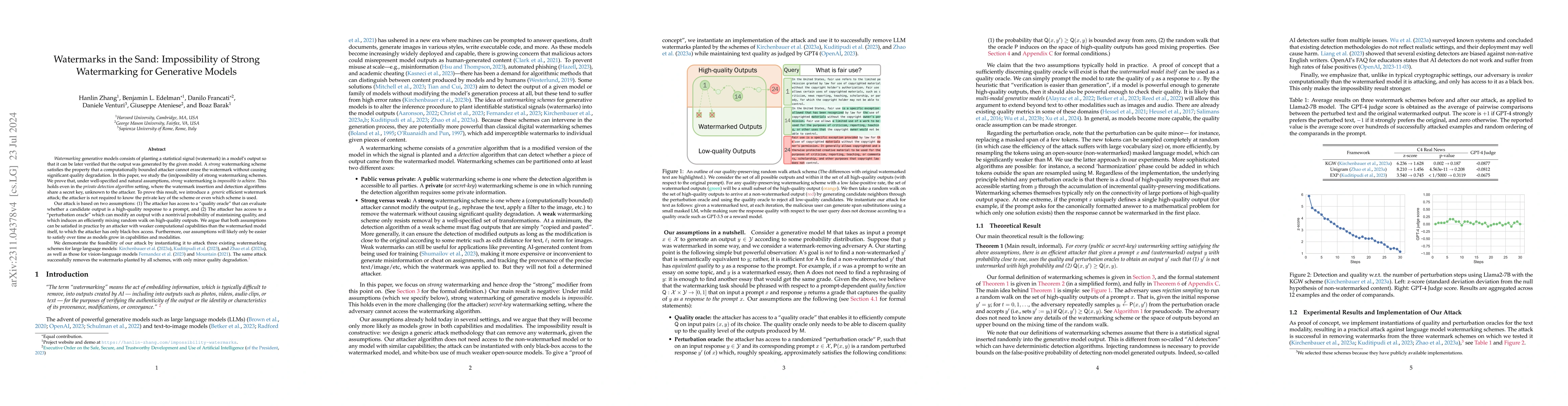 Thumbnail for Watermarks in the Sand: Impossibility of Strong Watermarking for
  Generative Models