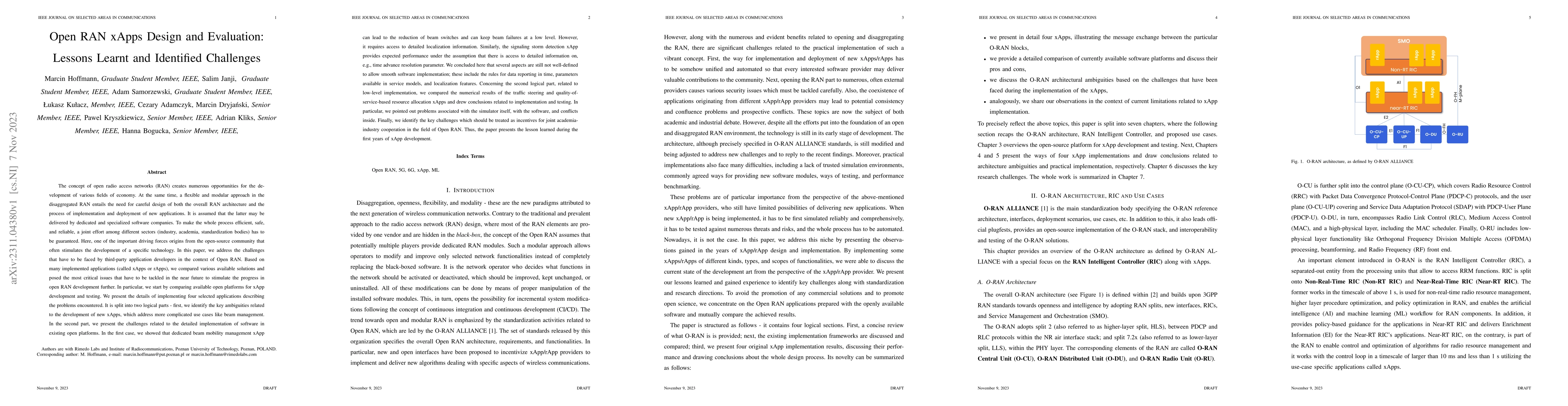Thumbnail for Open RAN xApps Design and Evaluation: Lessons Learnt and Identified
  Challenges