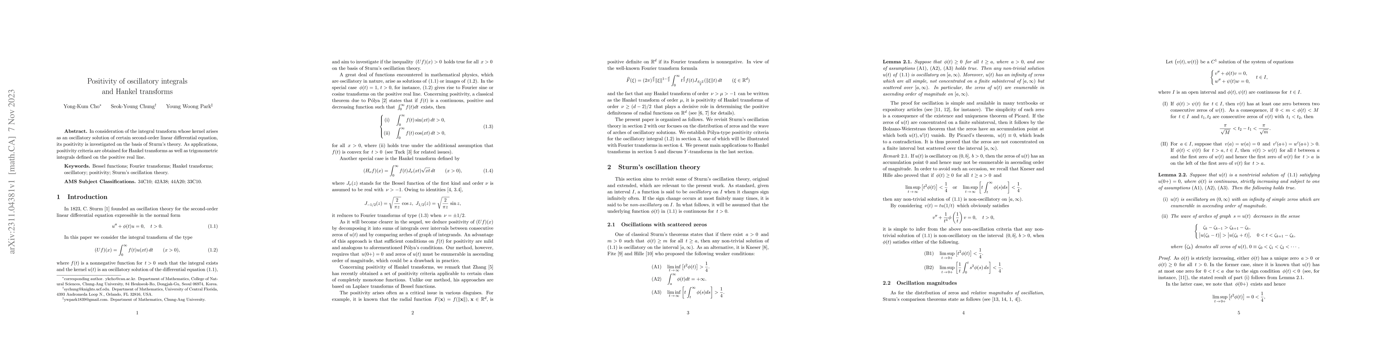 Thumbnail for Positivity of oscillatory integrals and Hankel transforms