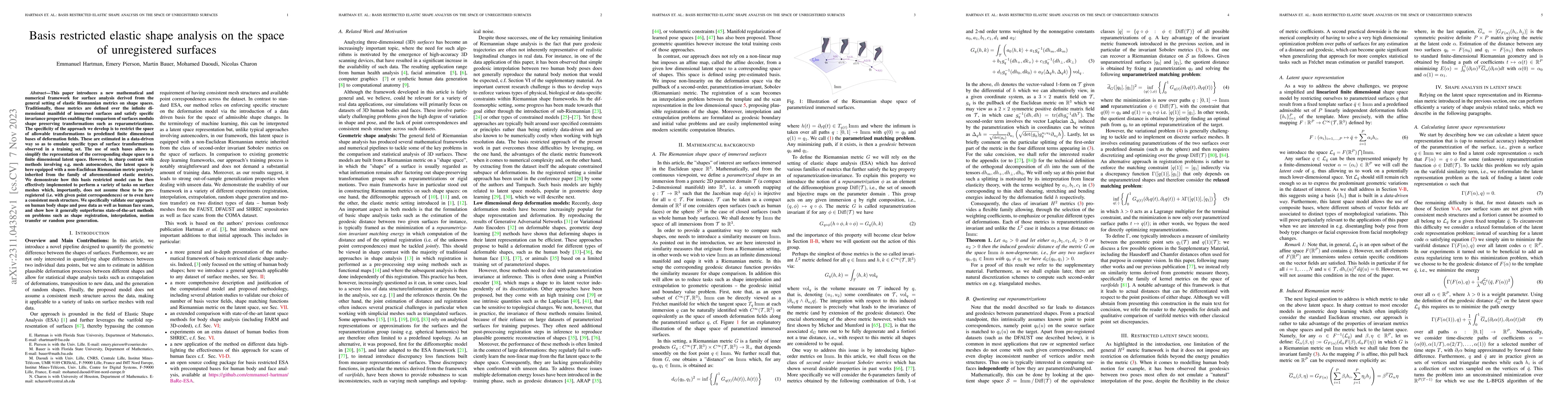 Thumbnail for Basis restricted elastic shape analysis on the space of unregistered
  surfaces