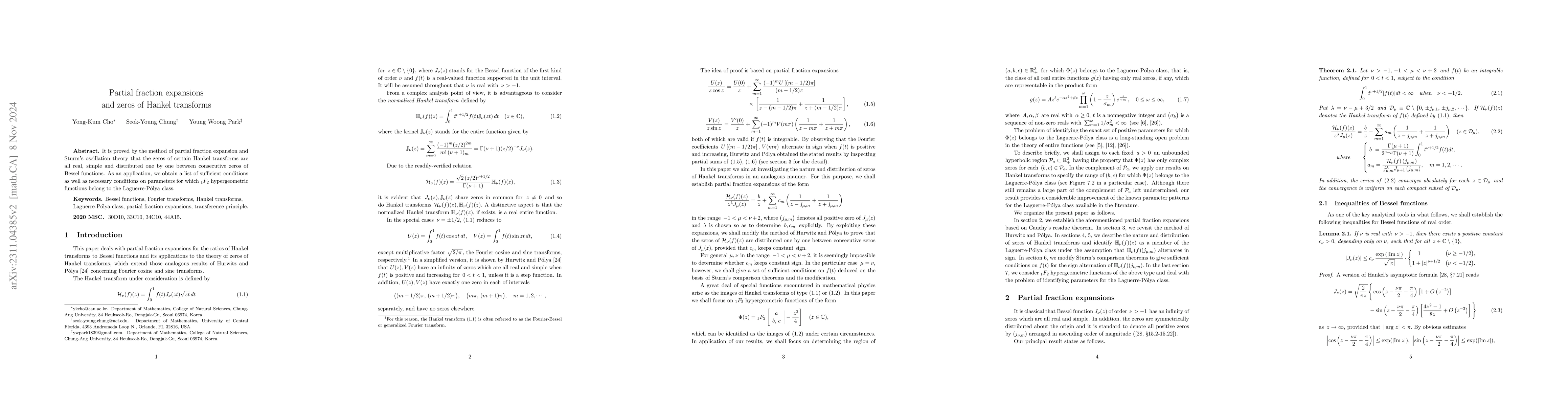 Thumbnail for Partial fraction expansions and zeros of Hankel transforms