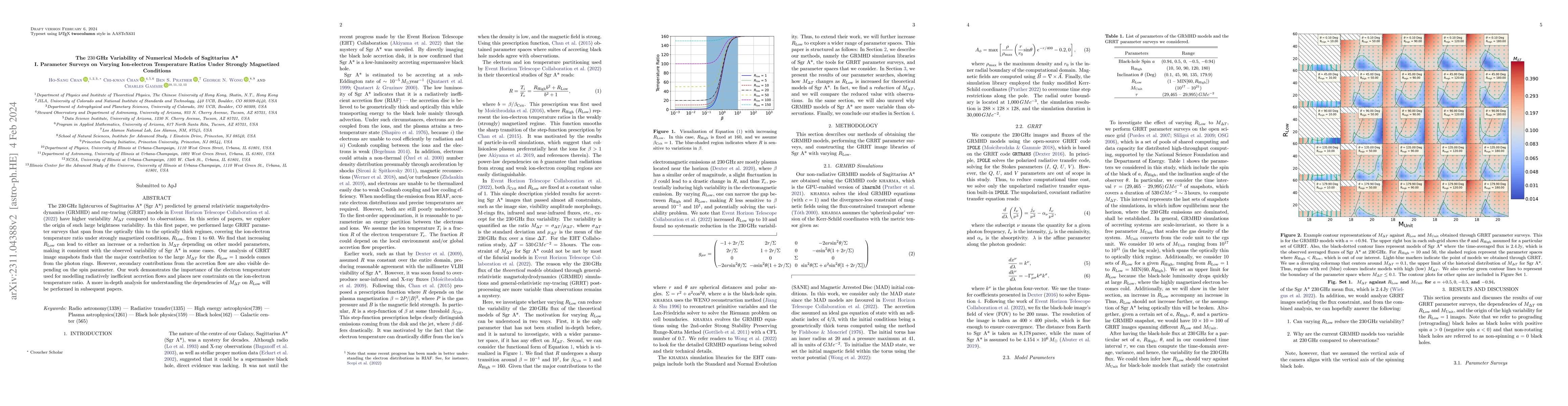 Thumbnail for The $230$ GHz Variability of Numerical Models of Sagittarius~A* I.
  Parameter Surveys on Varying Ion-electron Temperature Ratios Under Strongly
  Magnetized Conditions