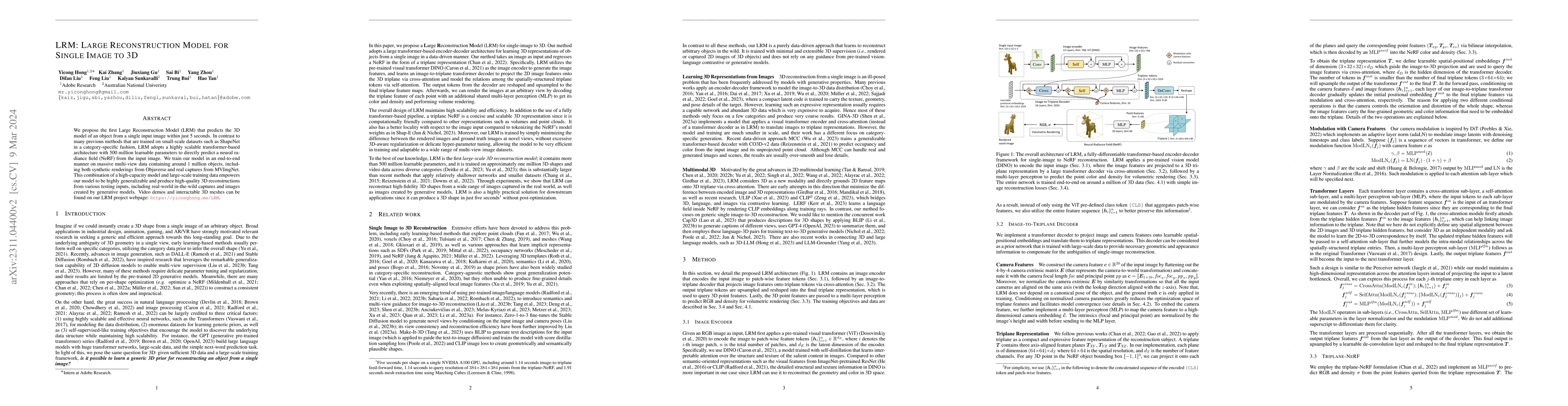 Thumbnail for LRM: Large Reconstruction Model for Single Image to 3D