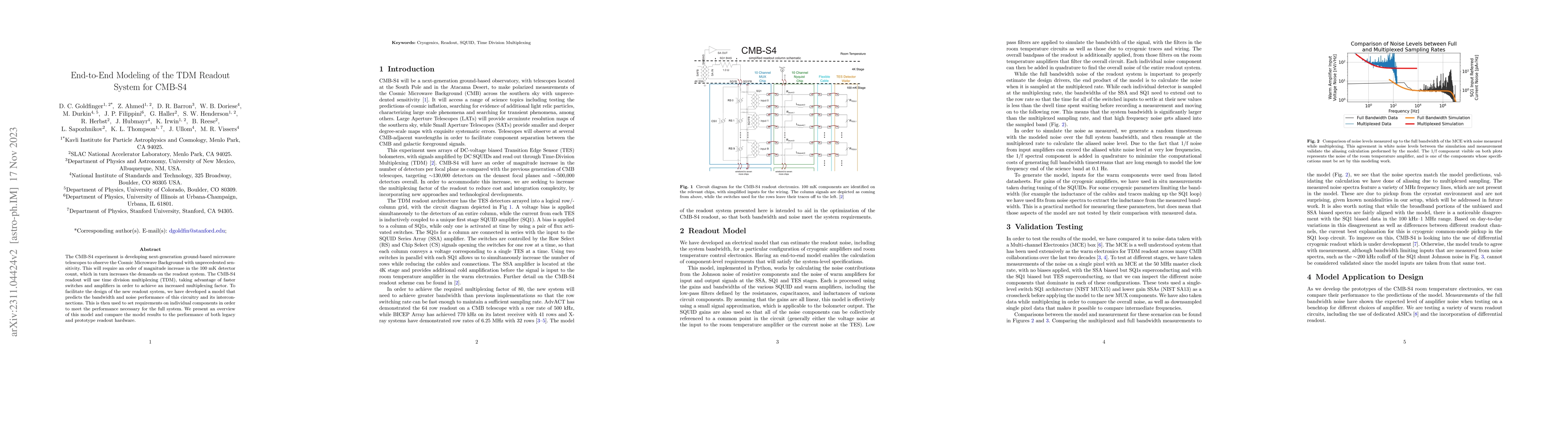 Thumbnail for End-to-End Modeling of the TDM Readout System for CMB-S4