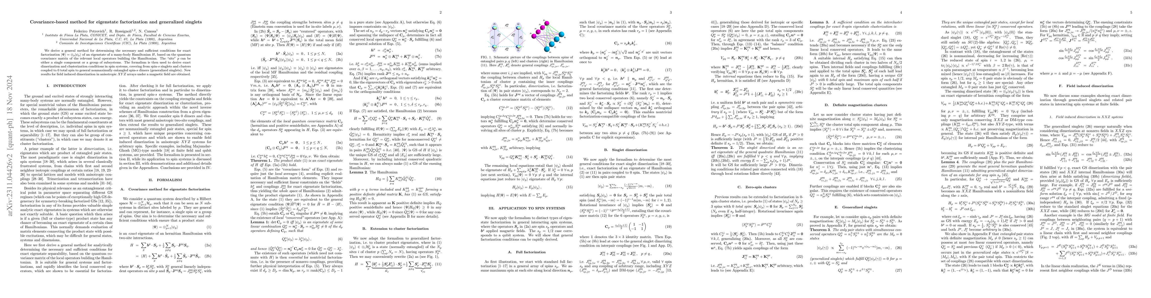 Thumbnail for Covariance-based method for eigenstate factorization and generalized
  singlets