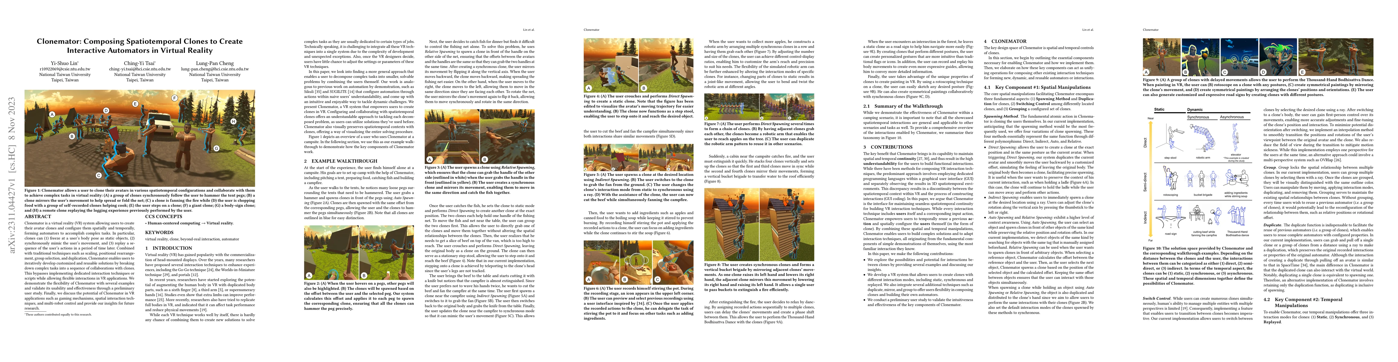 Thumbnail for Clonemator: Composing Spatiotemporal Clones to Create Interactive
  Automators in Virtual Reality