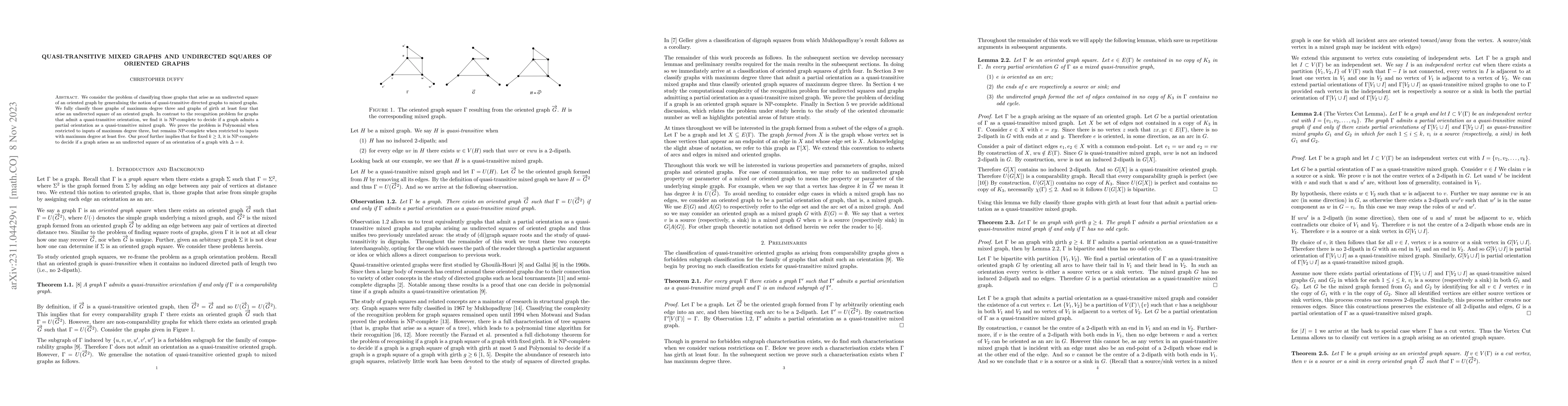 Thumbnail for Quasi-Transitive Mixed Graphs and Undirected Squares of Oriented Graphs