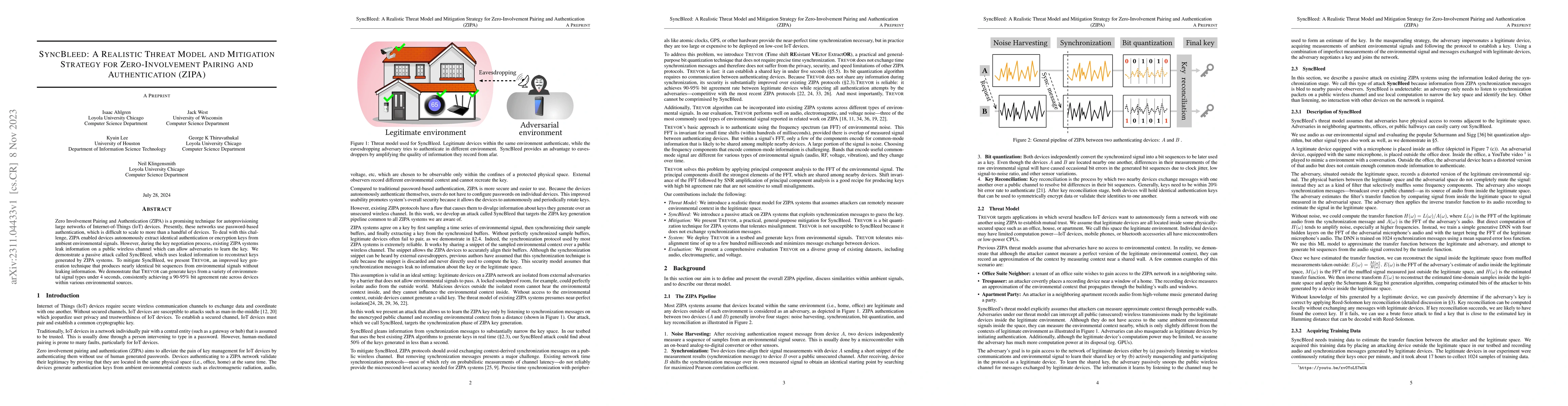 Thumbnail for SyncBleed: A Realistic Threat Model and Mitigation Strategy for
  Zero-Involvement Pairing and Authentication (ZIPA)