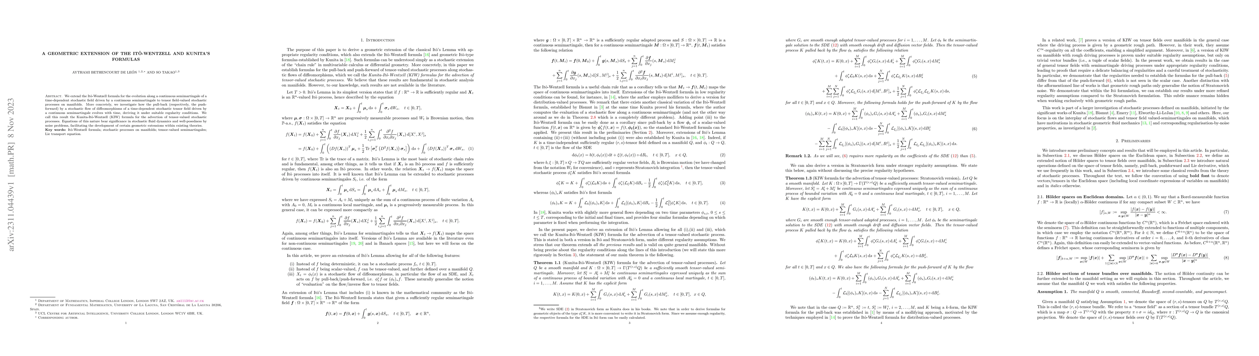 Thumbnail for A Geometric Extension of the It\^o-Wentzell and Kunita's Formulas