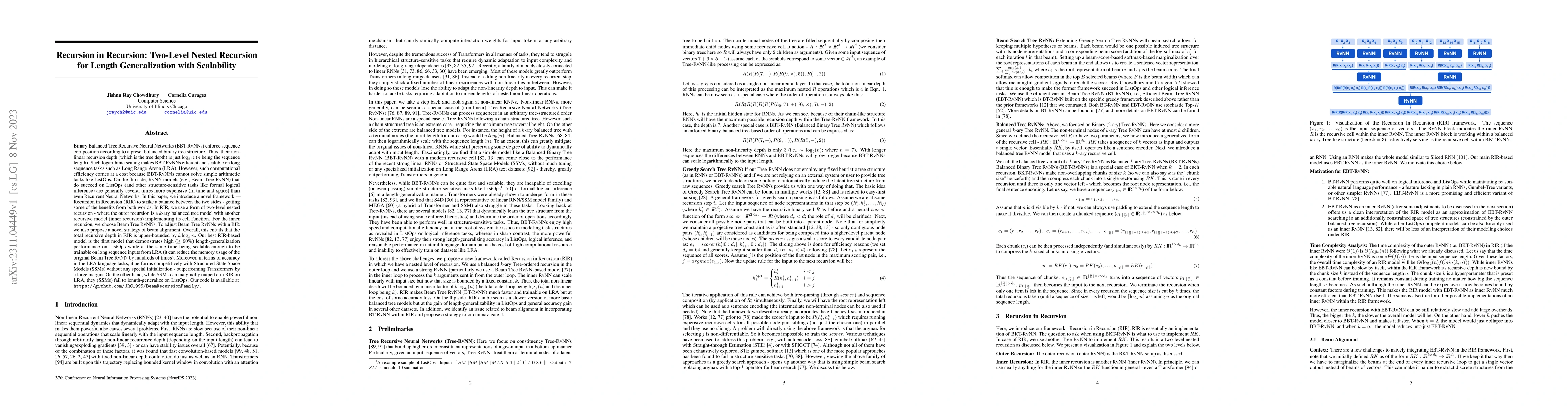 Thumbnail for Recursion in Recursion: Two-Level Nested Recursion for Length
  Generalization with Scalability