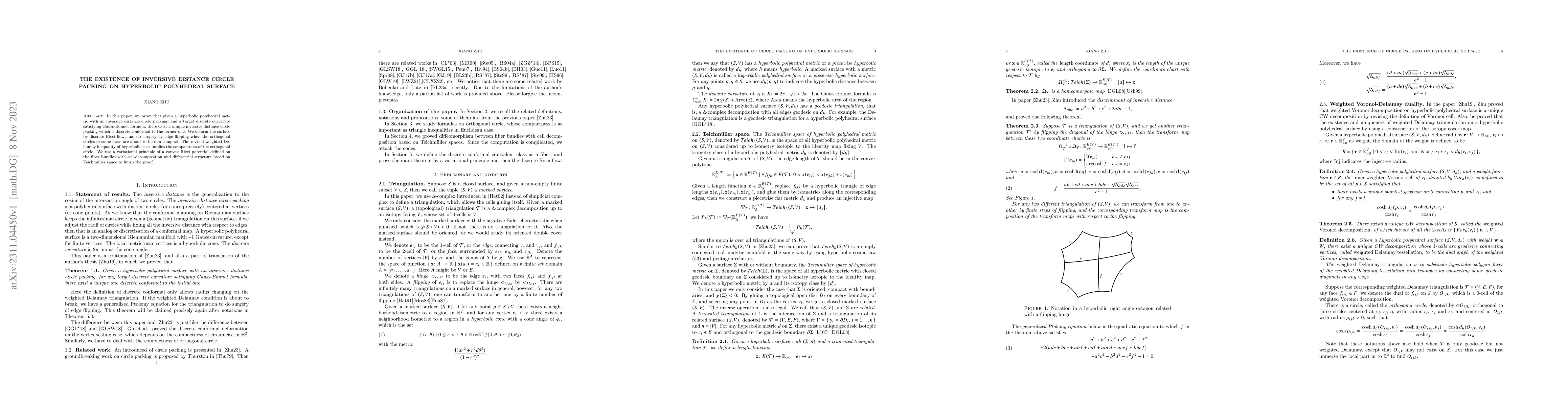 Thumbnail for The existence of inversive distance circle packing on hyperbolic
  polyhedral surface
