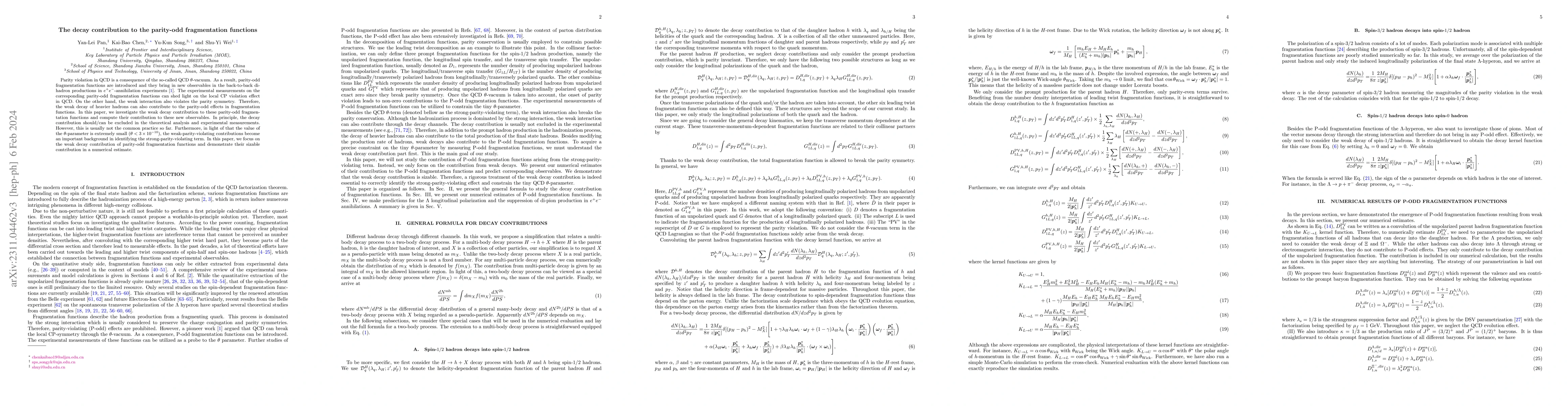 Thumbnail for The decay contribution to the parity-odd fragmentation functions