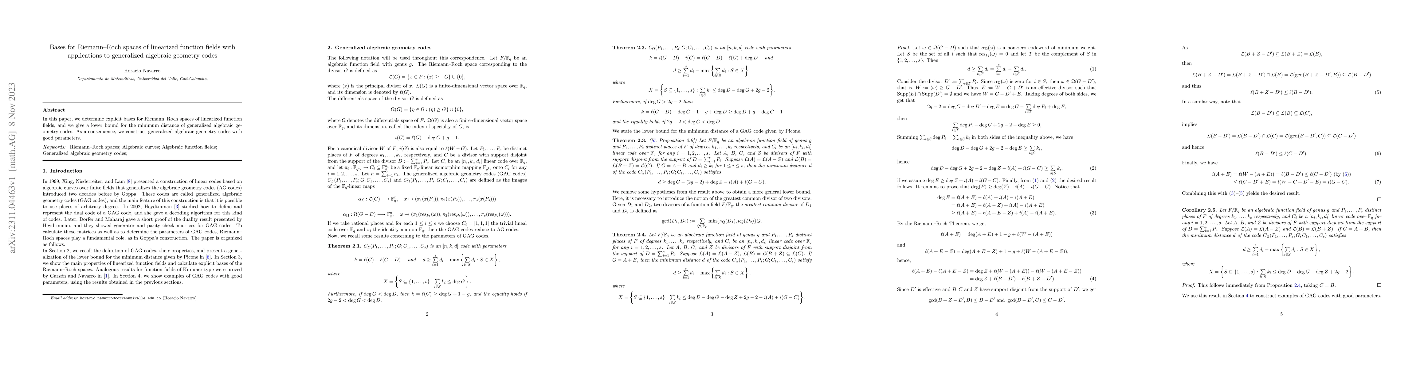 Thumbnail for Bases for Riemann--Roch spaces of linearized function fields with
  applications to generalized algebraic geometry codes