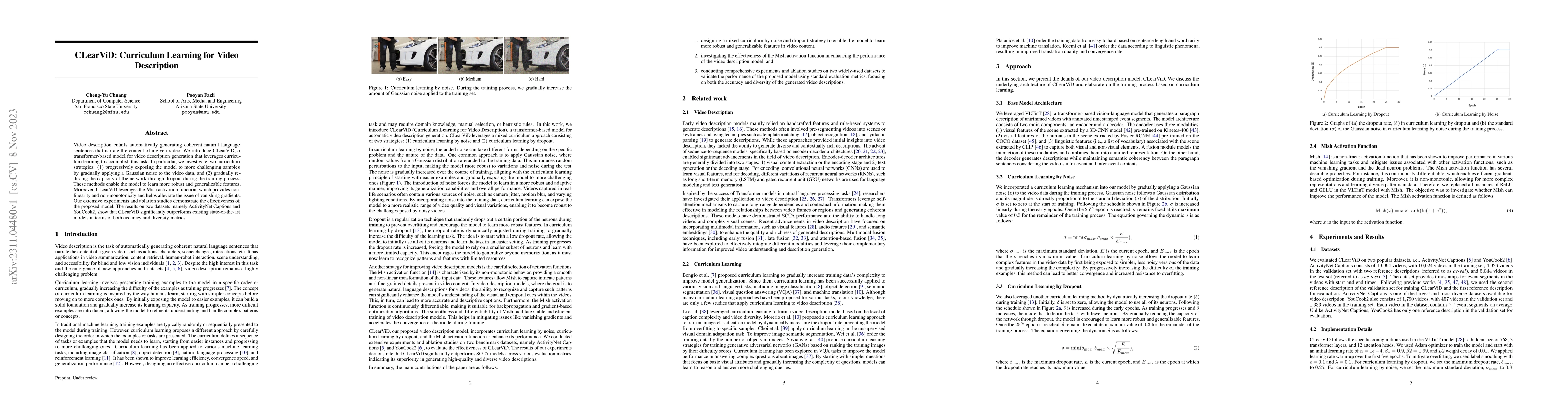 Thumbnail for CLearViD: Curriculum Learning for Video Description