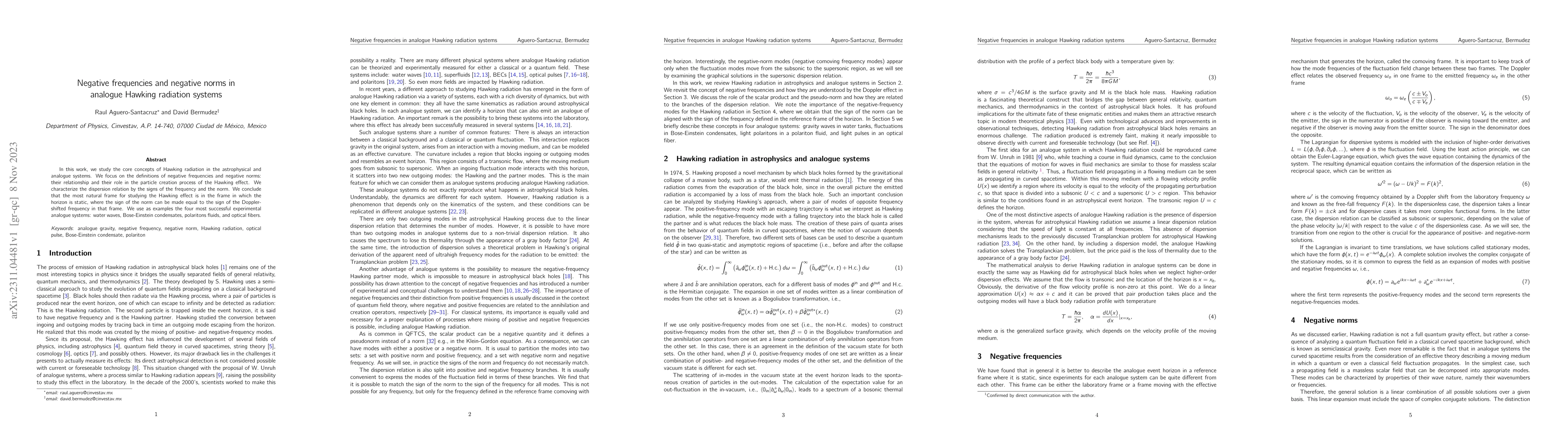 Thumbnail for Negative frequencies and negative norms in analogue Hawking radiation
  systems