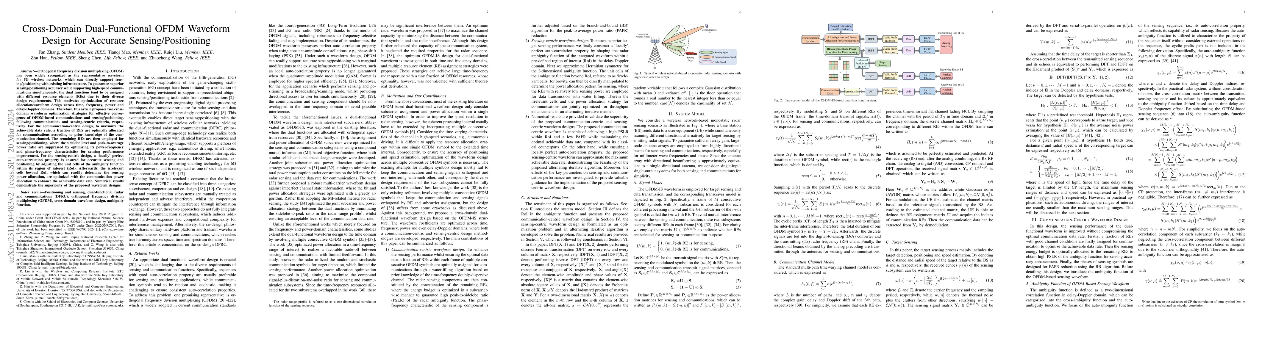 Thumbnail for Cross-Domain Dual-Functional OFDM Waveform Design for Accurate
  Sensing/Positioning