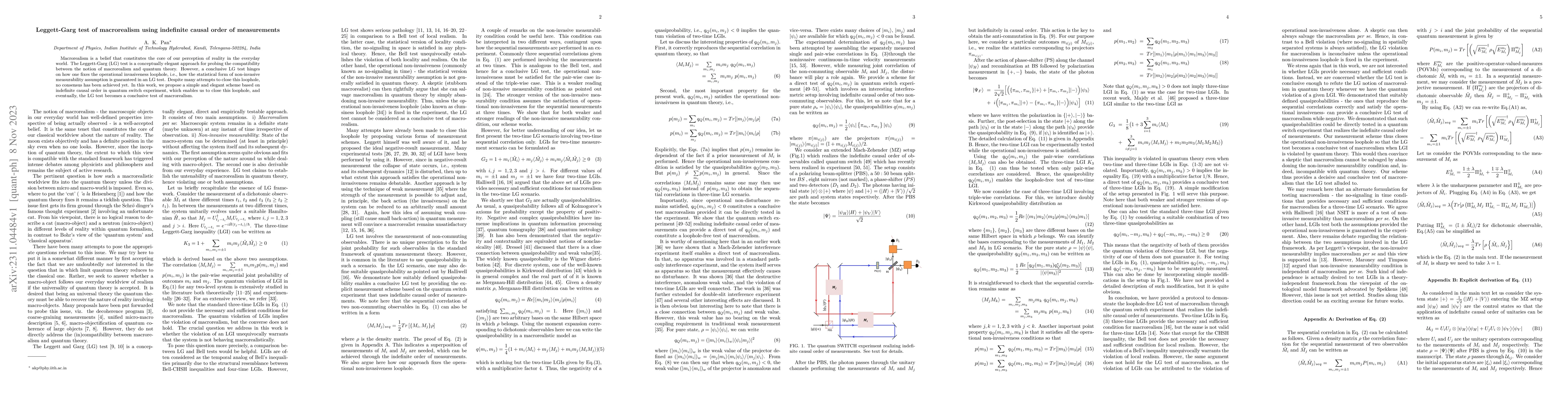 Thumbnail for Leggett-Garg test of macrorealism using indefinite causal order of
  measurements