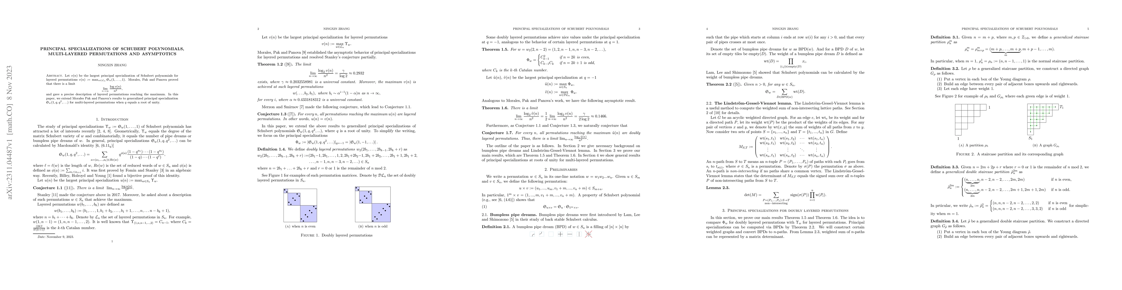 Thumbnail for Principal specializations of Schubert polynomials, multi-layered
  permutations and asymptotics