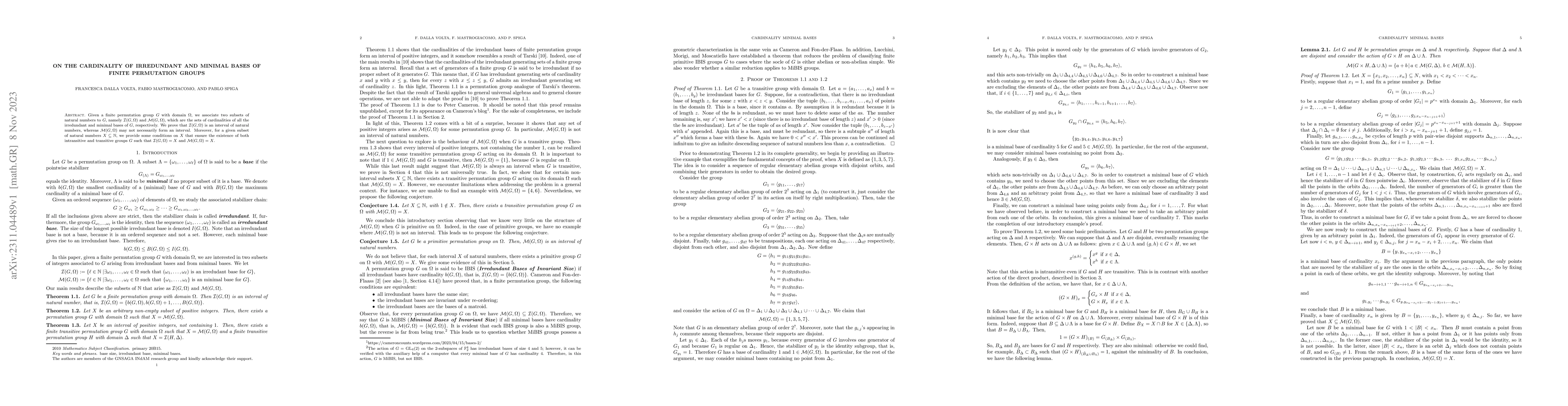 Thumbnail for On the cardinality of irredundant and minimal bases of finite
  permutation groups
