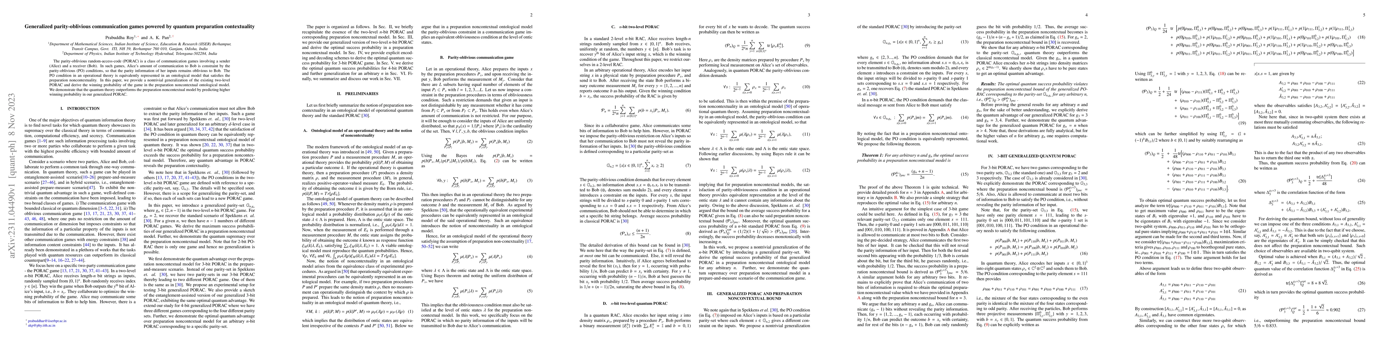 Thumbnail for Generalized parity-oblivious communication games powered by quantum
  preparation contextuality