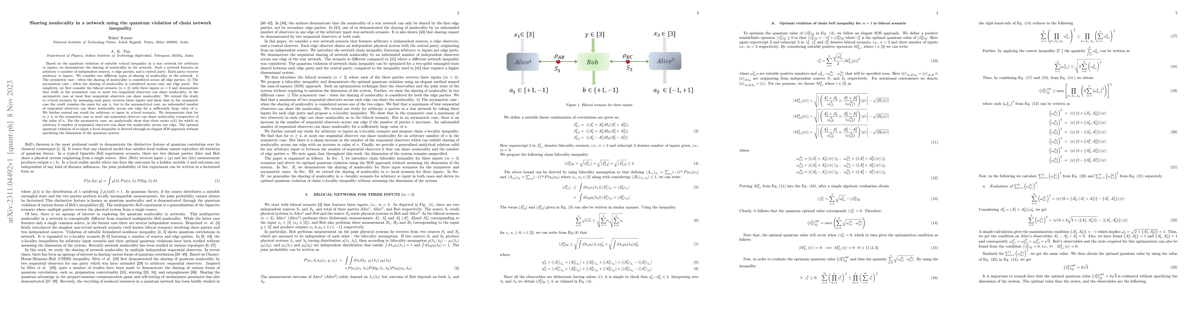 Thumbnail for Sharing nonlocality in a network using the quantum violation of chain
  network inequality