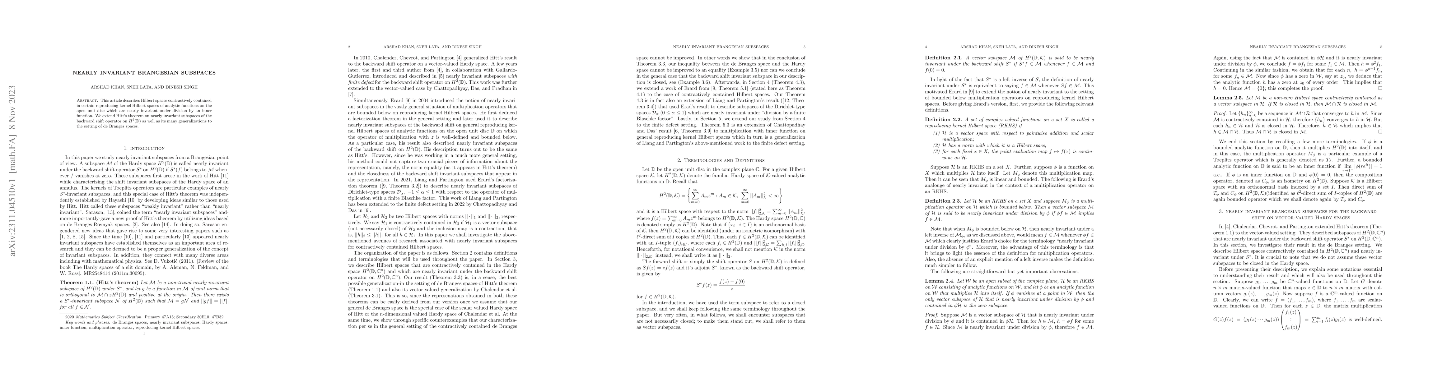 Thumbnail for Nearly invariant brangesian subspaces
