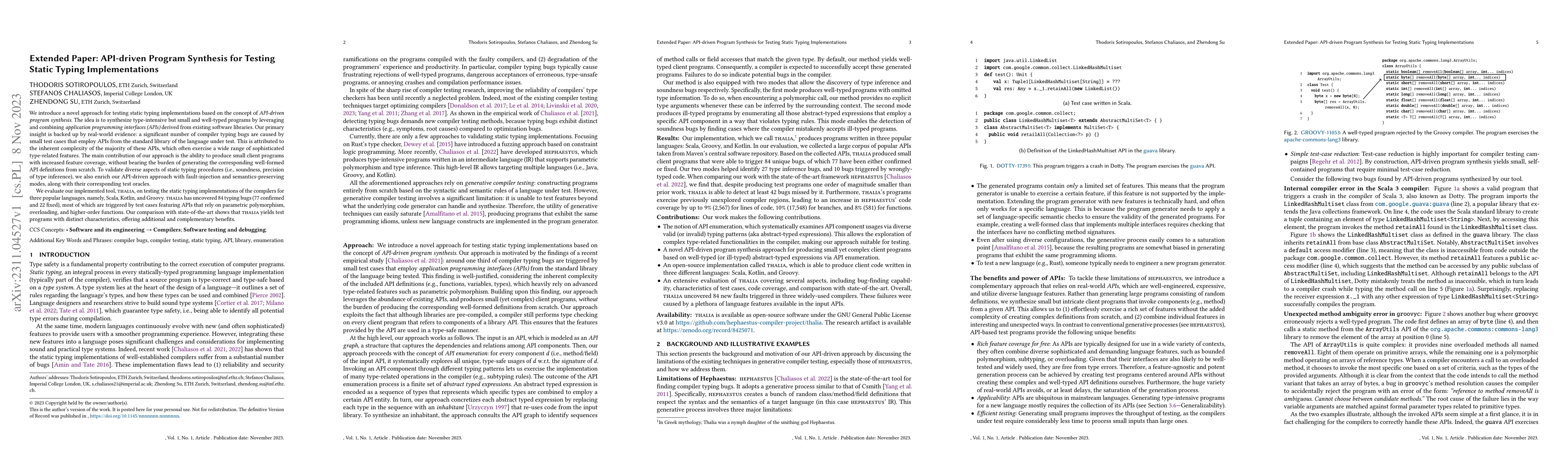 Thumbnail for Extended Paper: API-driven Program Synthesis for Testing Static Typing
  Implementations