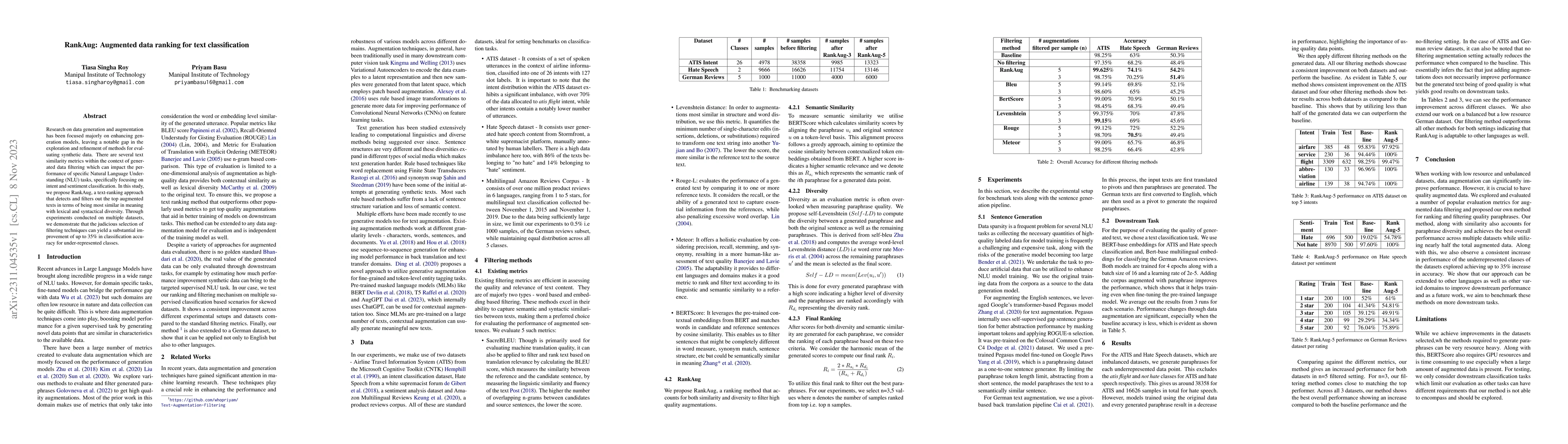 Thumbnail for RankAug: Augmented data ranking for text classification