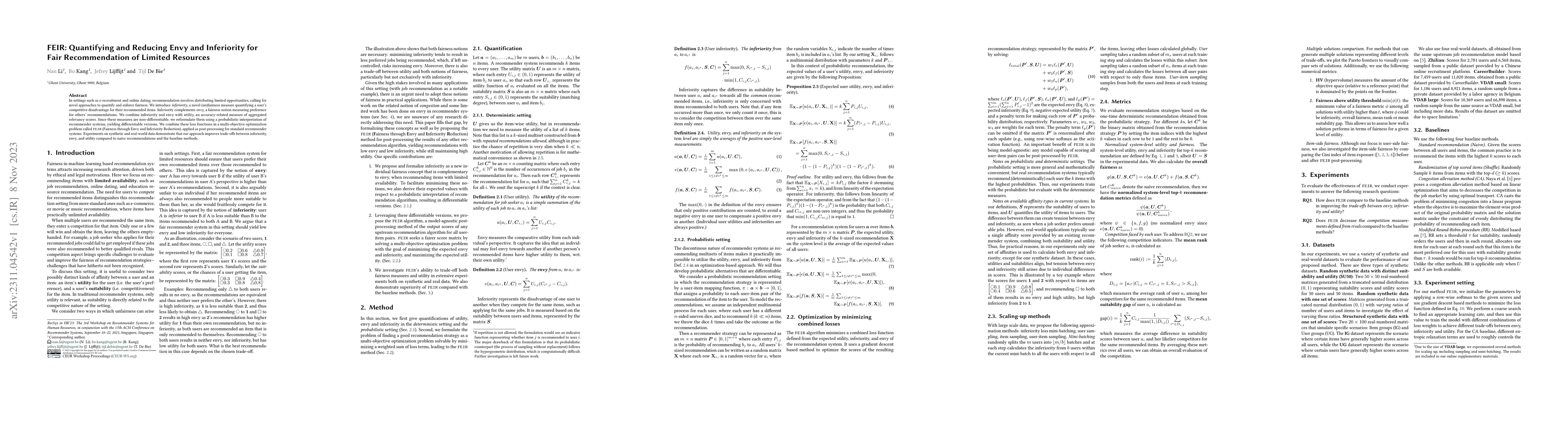 Thumbnail for FEIR: Quantifying and Reducing Envy and Inferiority for Fair
  Recommendation of Limited Resources