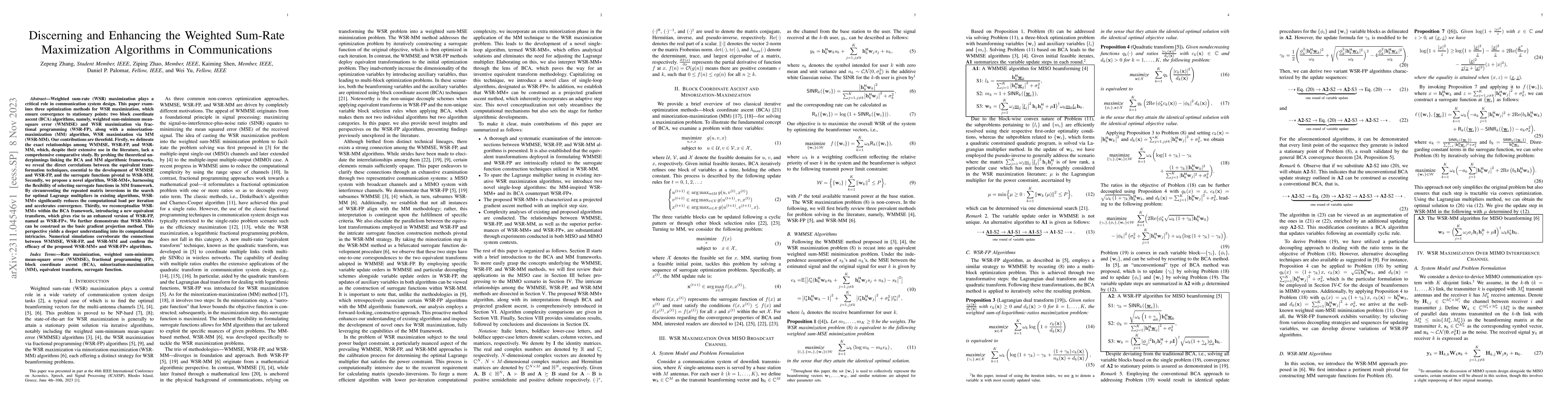Thumbnail for Discerning and Enhancing the Weighted Sum-Rate Maximization Algorithms
  in Communications
