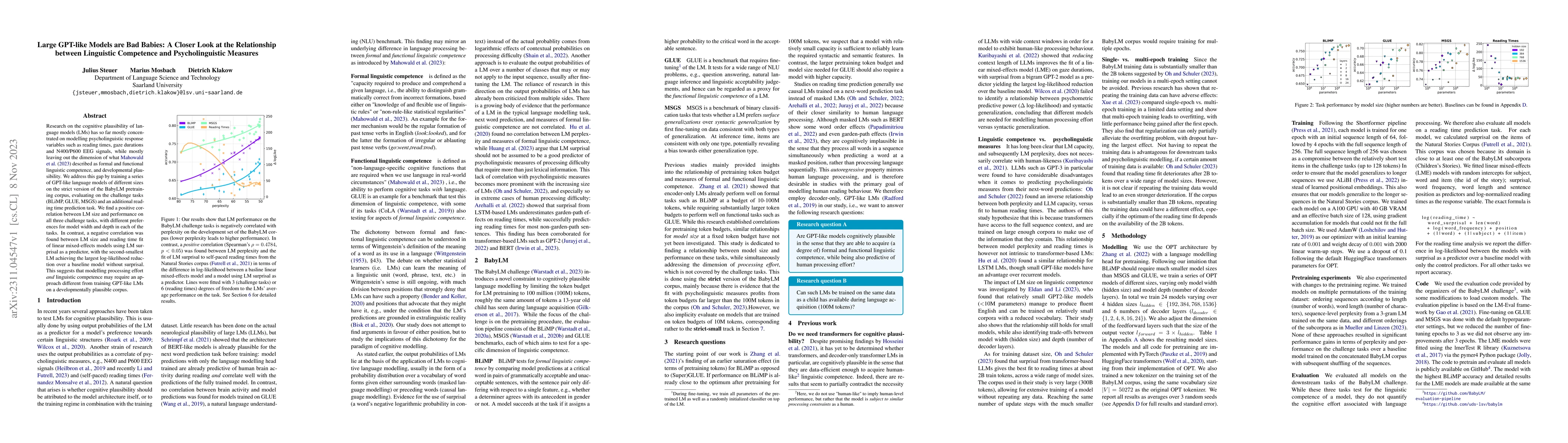 Thumbnail for Large GPT-like Models are Bad Babies: A Closer Look at the Relationship
  between Linguistic Competence and Psycholinguistic Measures