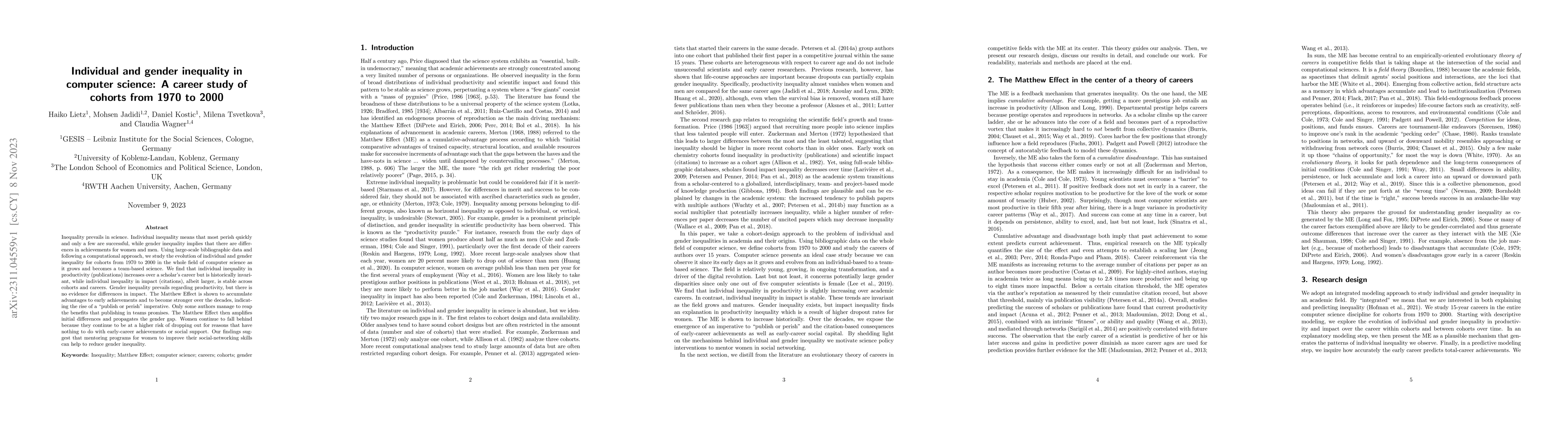 Thumbnail for Individual and gender inequality in computer science: A career study of
  cohorts from 1970 to 2000