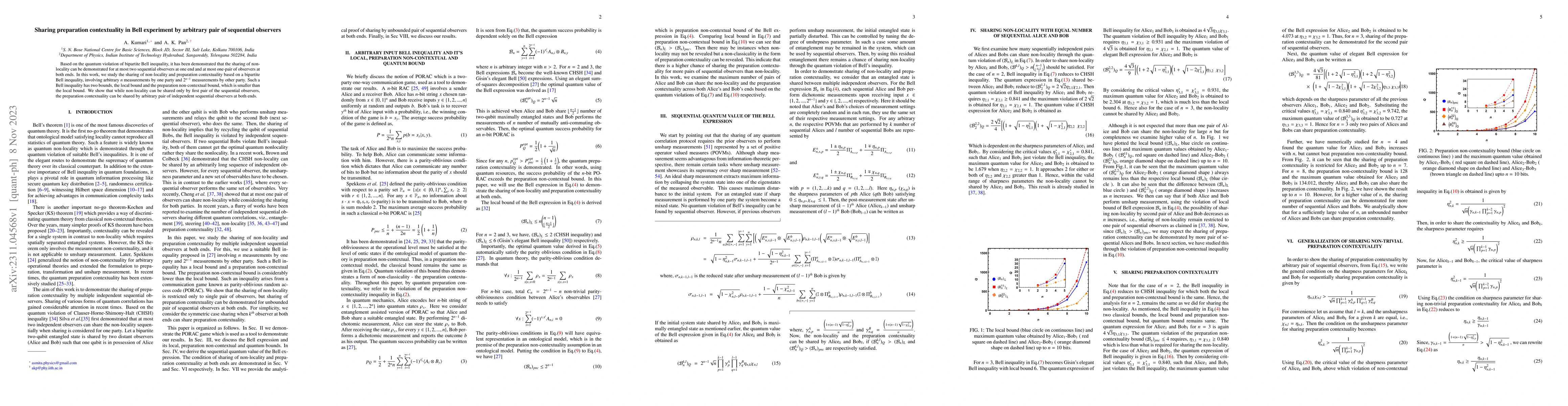 Thumbnail for Sharing preparation contextuality in Bell experiment by arbitrary pair
  of sequential observers