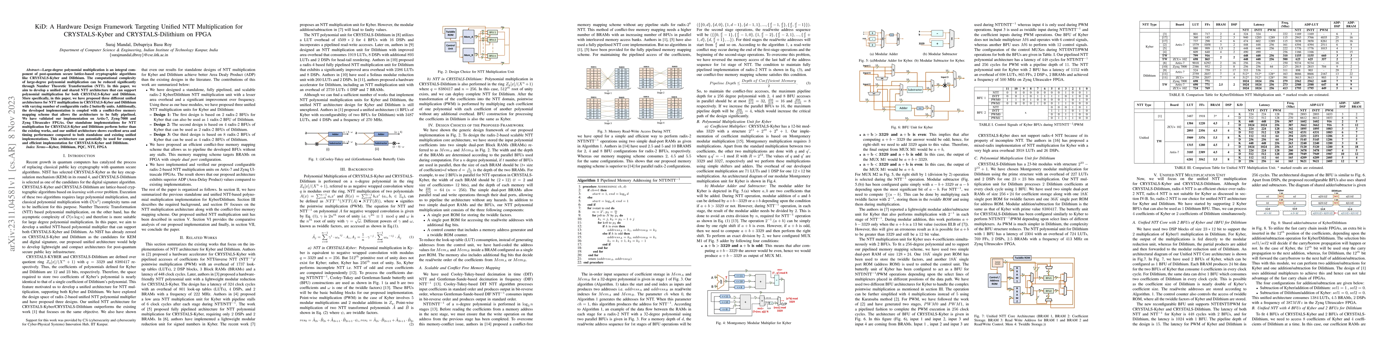 Thumbnail for KiD: A Hardware Design Framework Targeting Unified NTT Multiplication
  for CRYSTALS-Kyber and CRYSTALS-Dilithium on FPGA