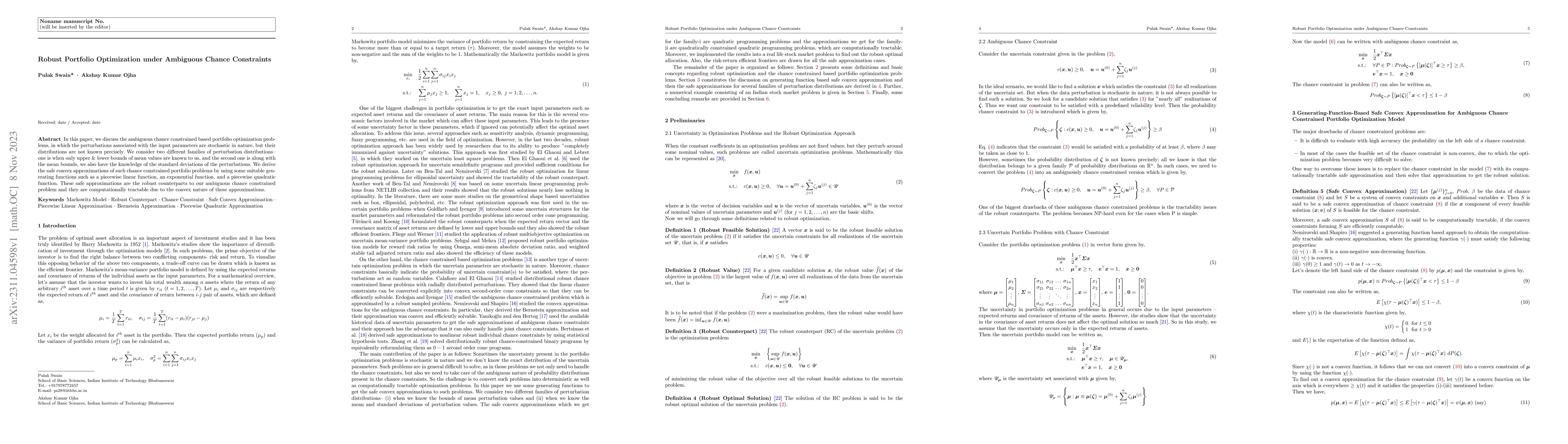 Thumbnail for Robust Portfolio Optimization under Ambiguous Chance Constraints