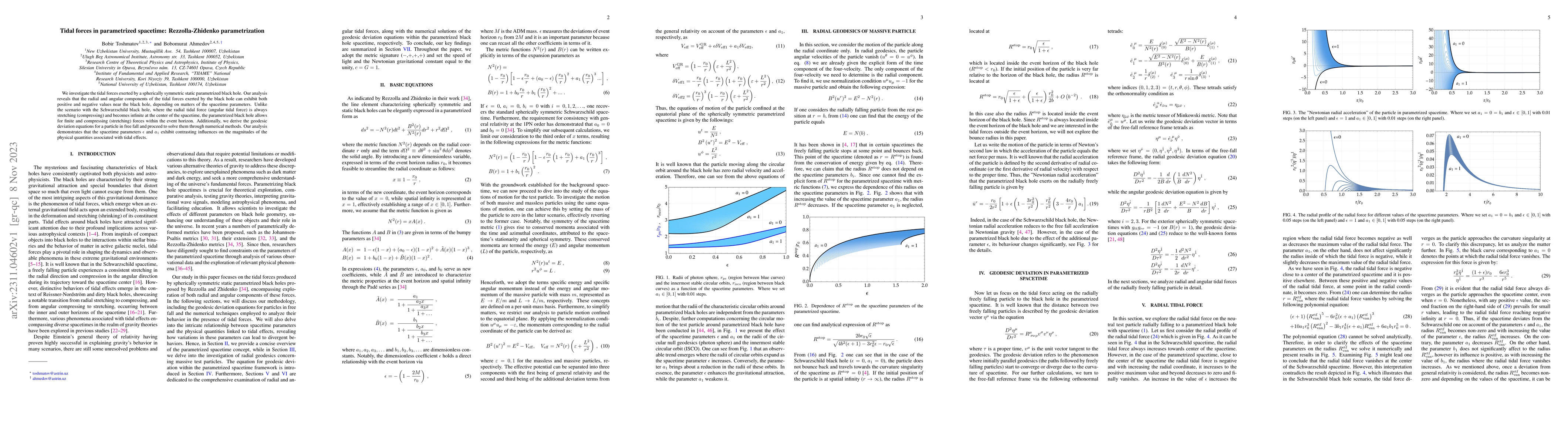 Thumbnail for Tidal forces in parametrized spacetime: Rezzolla-Zhidenko
  parametrization