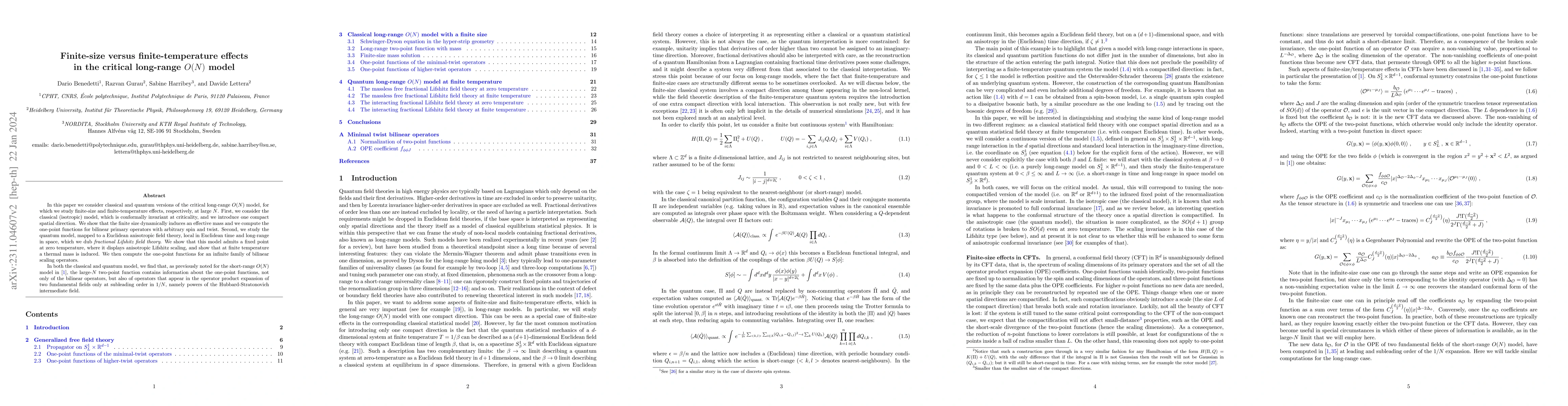 Thumbnail for Finite-size versus finite-temperature effects in the critical long-range
  $O(N)$ model