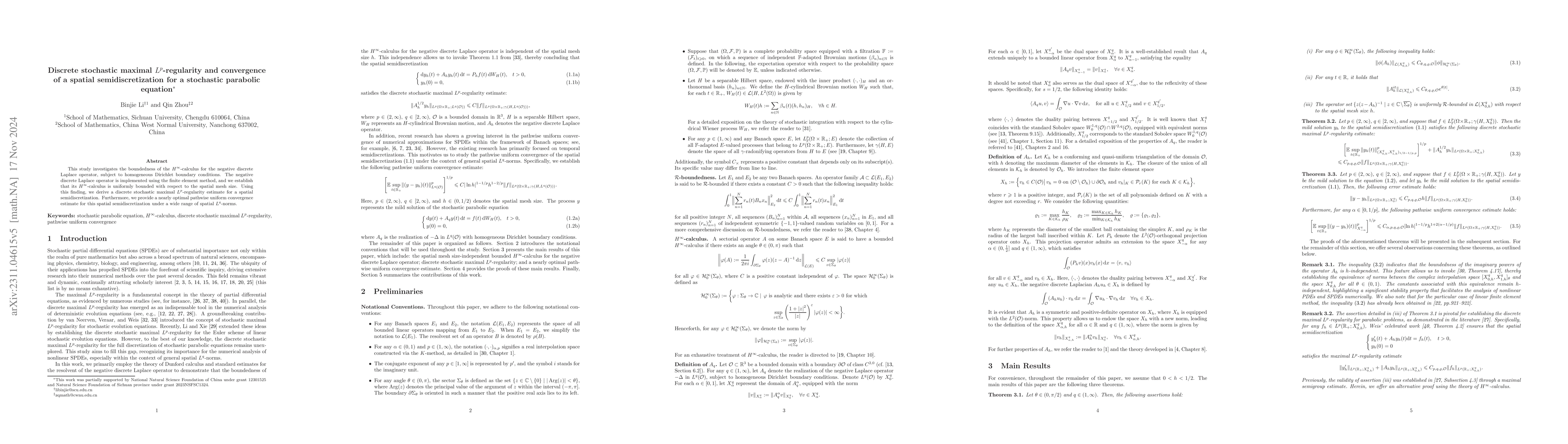 Thumbnail for Discrete stochastic maximal $ L^p $-regularity and convergence of a
  spatial semidiscretization for a stochastic parabolic equation