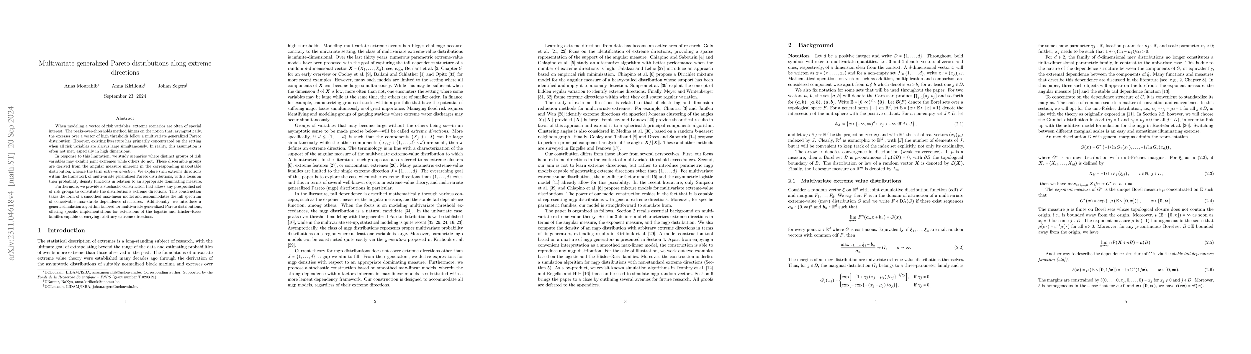 Thumbnail for Multivariate generalized Pareto distributions along extreme directions