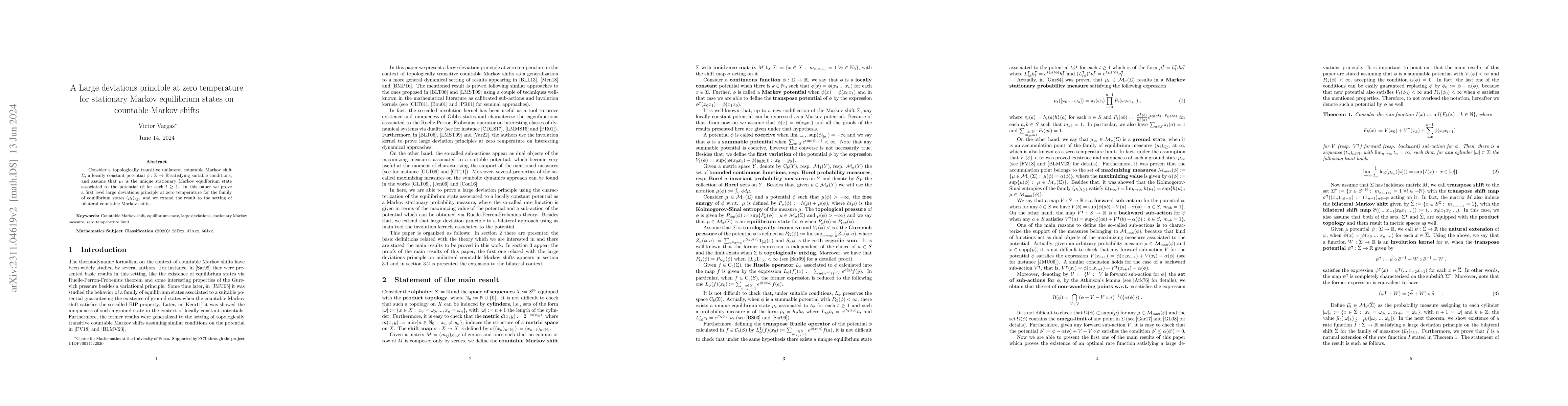 Thumbnail for A Large deviations principle at zero temperature for stationary Markov
  equilibrium states on countable Markov shifts