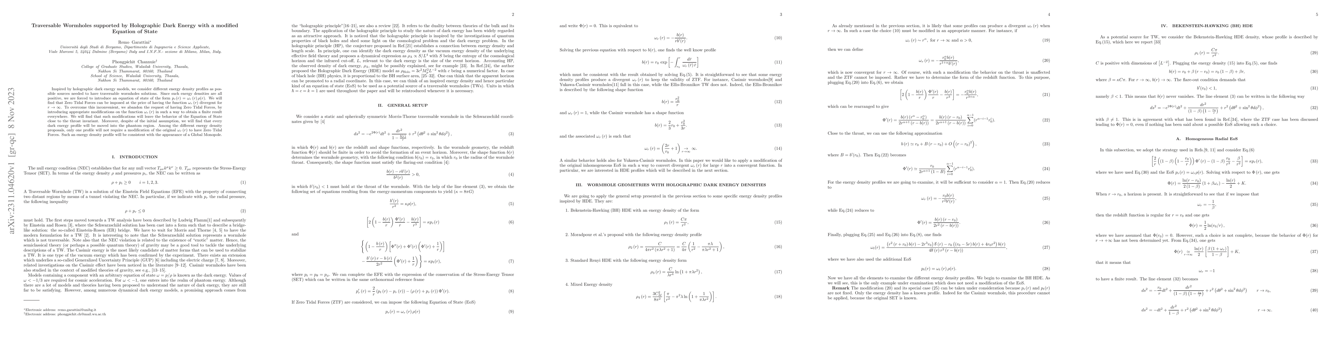 Thumbnail for Traversable Wormholes supported by Holographic Dark Energy with a
  modified Equation of State